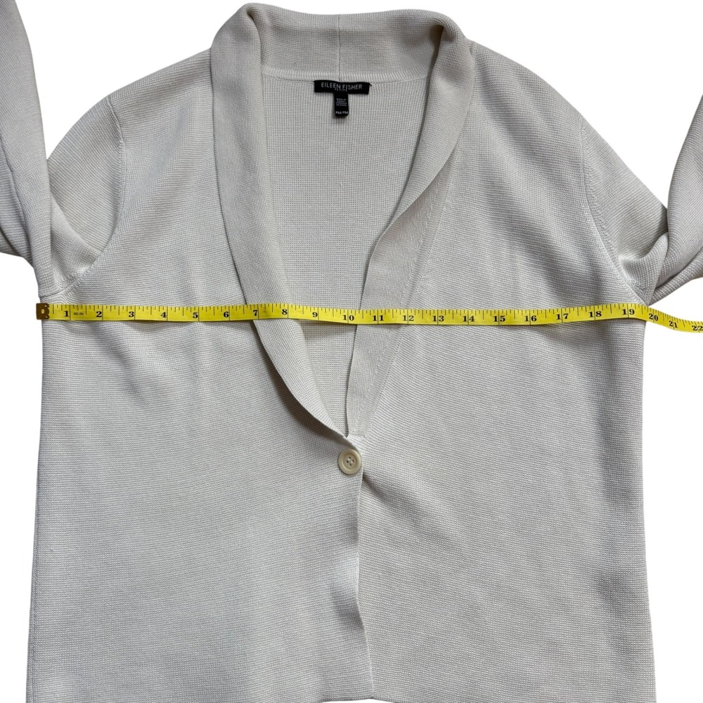 EILEEN FISHER Cream Silk‎ Organic Cotton One Button Cardigan Sweater Med Petite - Picture 5 of 9